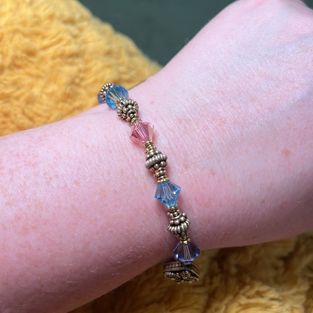 Vintage Dual Tone Gold Sterling Silver Swarovski Crystal Bracelet - Picture 7 of 7